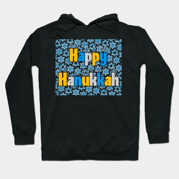 Happy Hanukkah with Stars Hoodie by KendraHowland.Art.Scroll